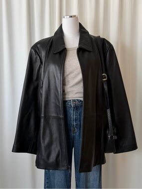 VTG 1990s Liz Claiborne Leather Jacket Plus Size 3X Oversized Grunge Indie